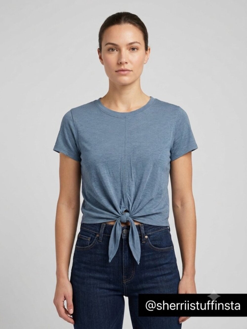 NWOT New Lululemon Blue Tie-Waist Short-Sleeve Crop T-Shirt Utility Blue 8